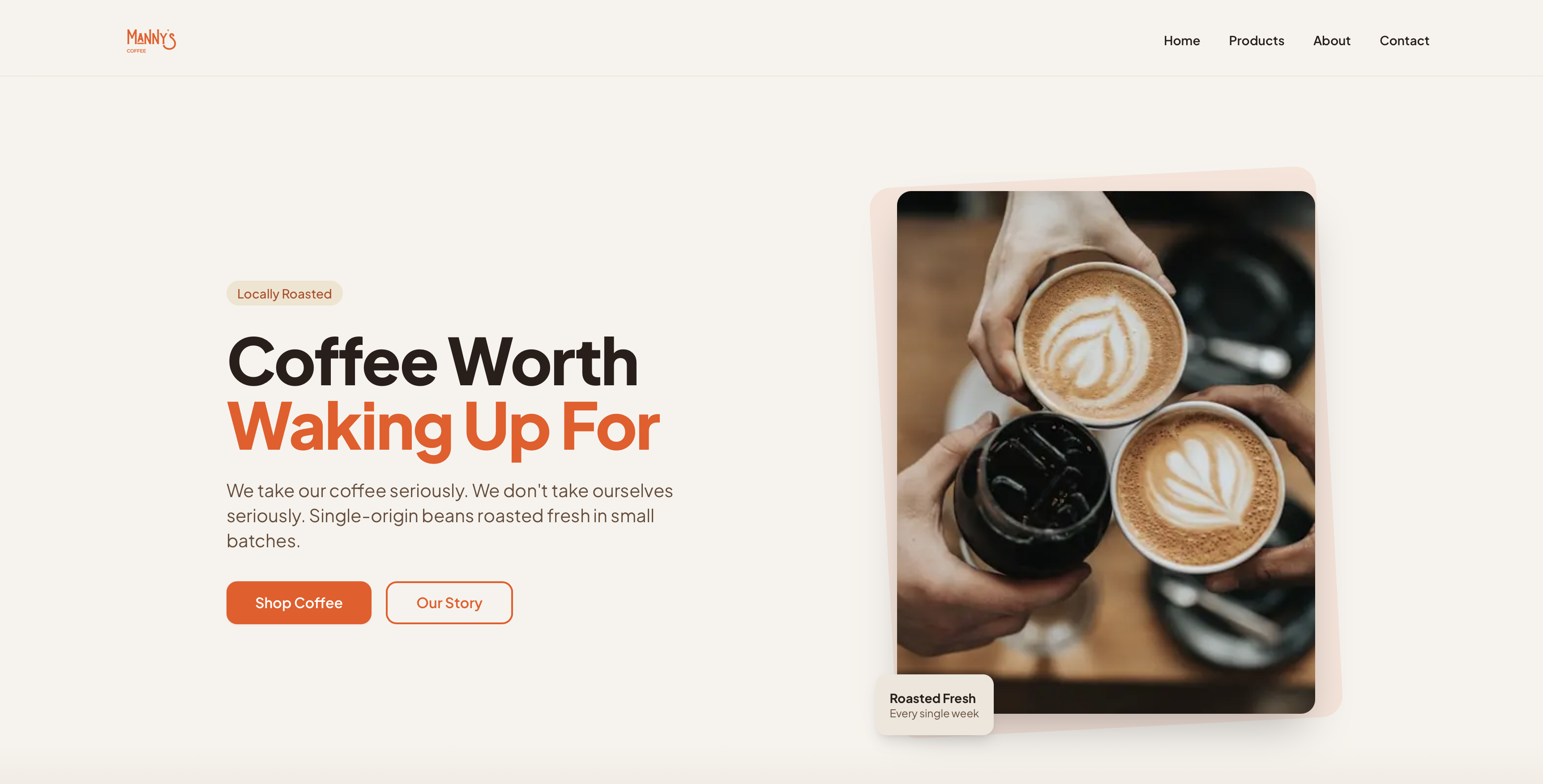 Manny's Coffee website screenshot